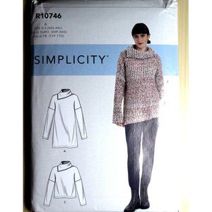 UNCUT Simplicity R10746 / S9178 sewing pattern for cozy tunic top w/ big collar
